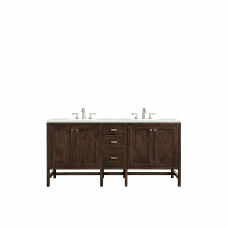 JAMES MARTIN VANITIES Addison 72in Double Vanity, Mid-Century Acacia w/ 3 CM Eternal Jasmine Pearl Quartz Top E444-V72-MCA-3EJP